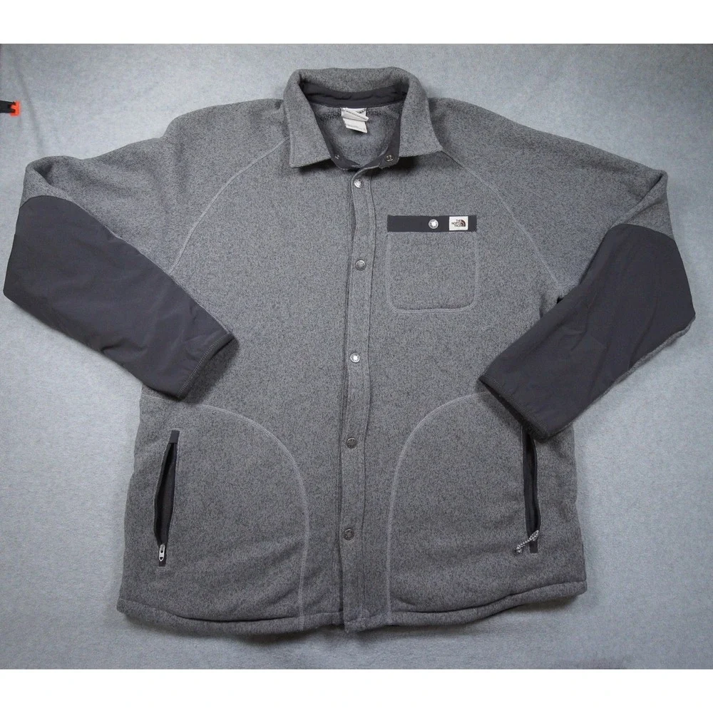 The North Face Jacket Mens XL Gray Fleece Full Snap Outdoor Hiking Casual Adult